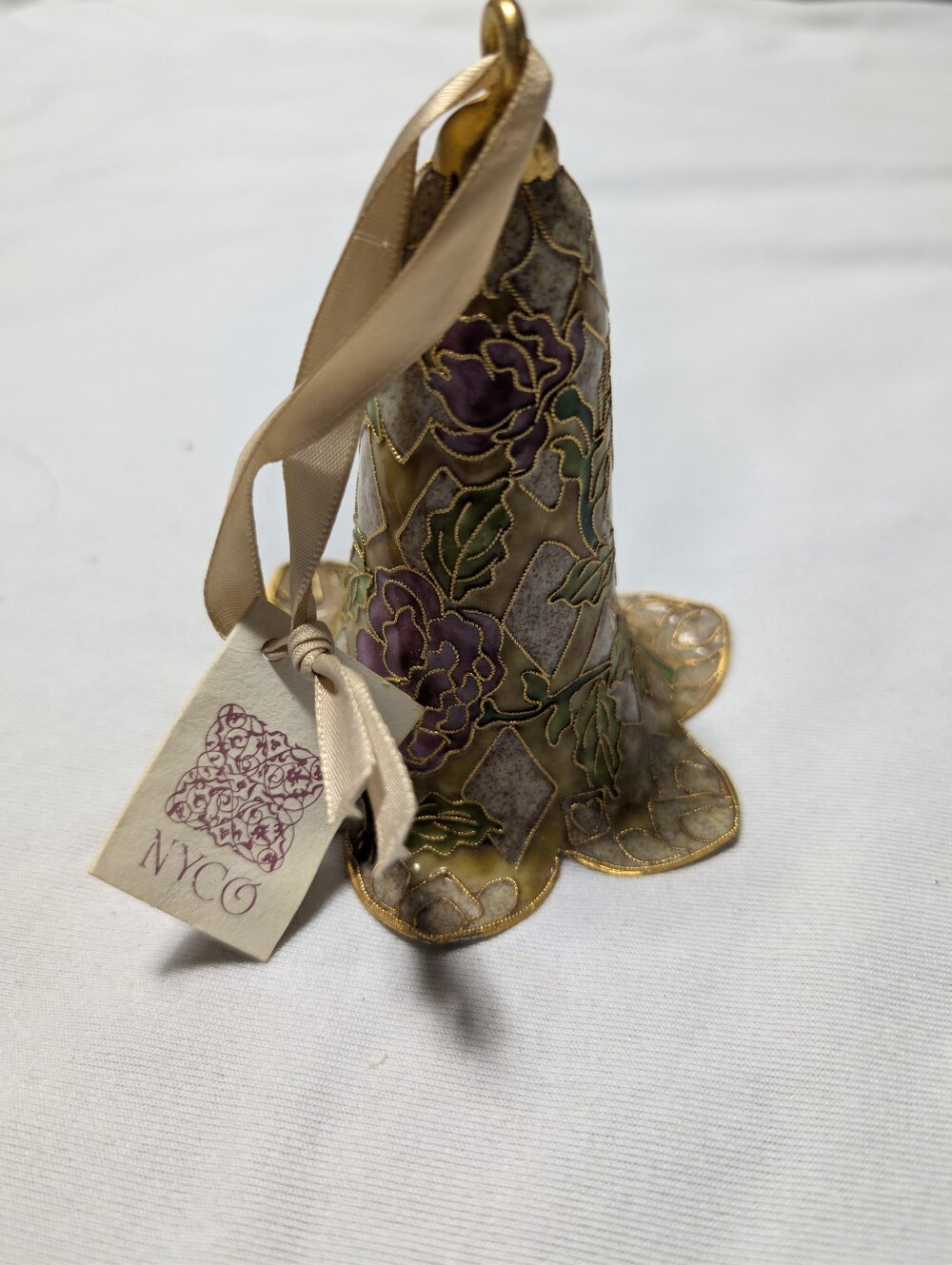 NYCO Gold-Trim Floral Bell Bag Charm with Purple and Green Accents